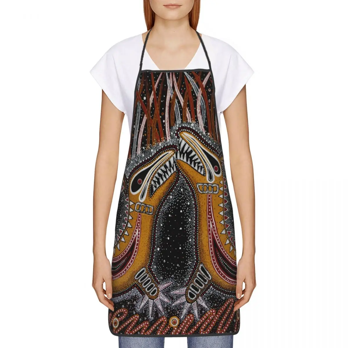 Custom Australian Aboriginal Art Creative Pattern Bib Apron Unisex Kitchen Chef Tablier Cuisine for Cooking Baking Painting