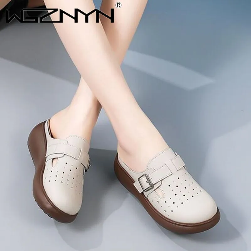 Luxury Slippers Women Summer Platform Cover Toe Shoes Pantofle Low PU Slides 2024 Rubber Rome Hoof Heels Patent Leather Slippers