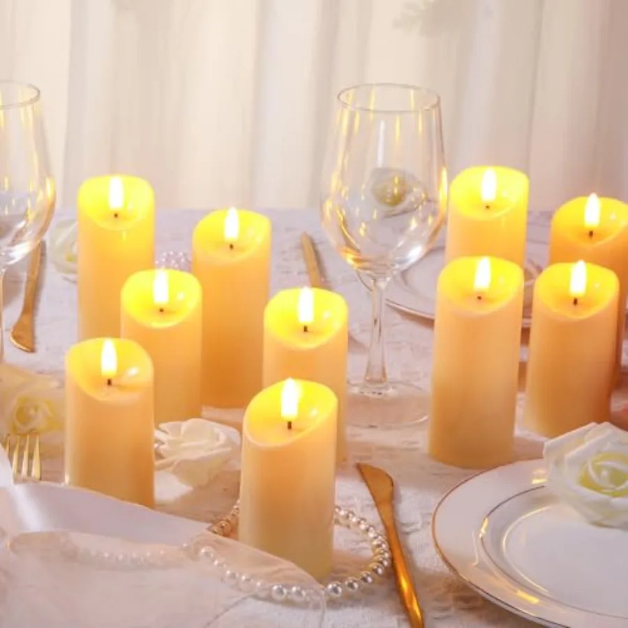 48 Pcs Large Flameless Candle Bulk Flameless Pillar Candles Decor for Valentine Romantic Night for Him 2 Aa Battery Operated No