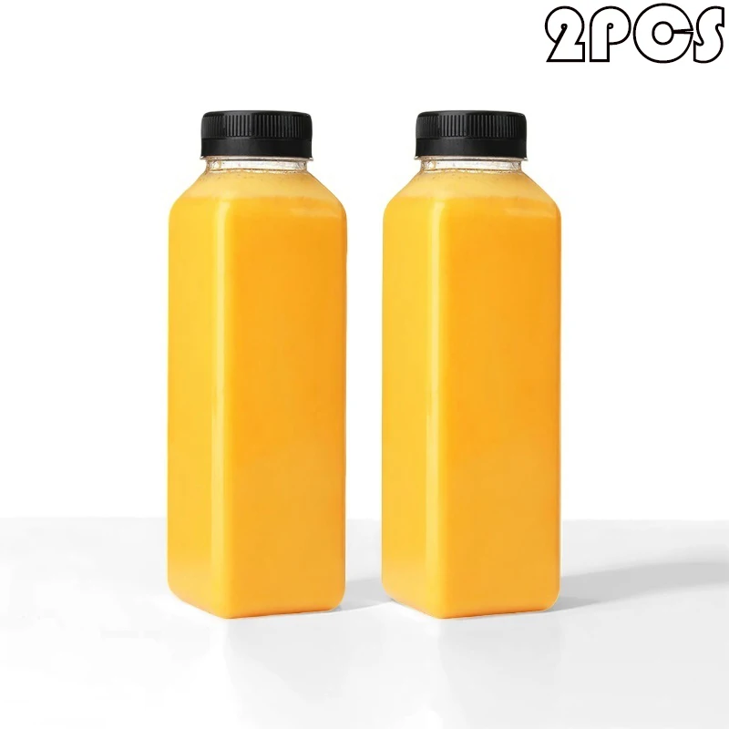 2 Pcs or 6 Reusable Plastic Juice Bottles with Lid - 5 Oz, 8 Oz, 12 Oz, 16 oz - Great for Smoothie, Milk, Etc. - Easy to Clean and Supplement - Leak-Proof for Bpa