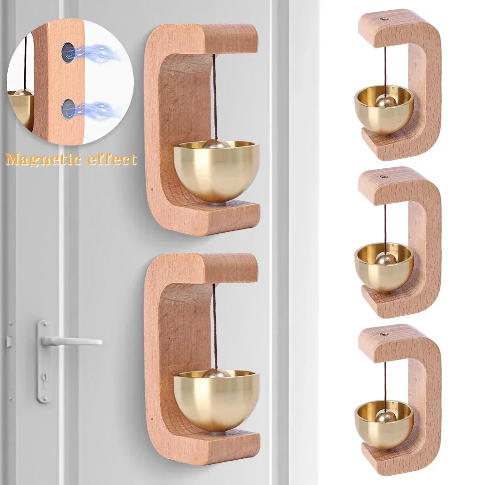 Wireless Doorbell Solid Wooden Doorbell Magnetic Brass Wind Chimes Wireless Doorbell Entrance Door Bell Pendant Hang Decorations