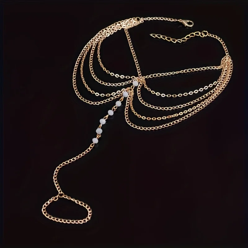 Tobillera Vintage Boho de Varias Capas para Dedos de los Pies, Cadena de Hierro con Cuentas de Vidrio, Versátil para Uso Diario, Playa, Fiesta, Regalo para Mujer