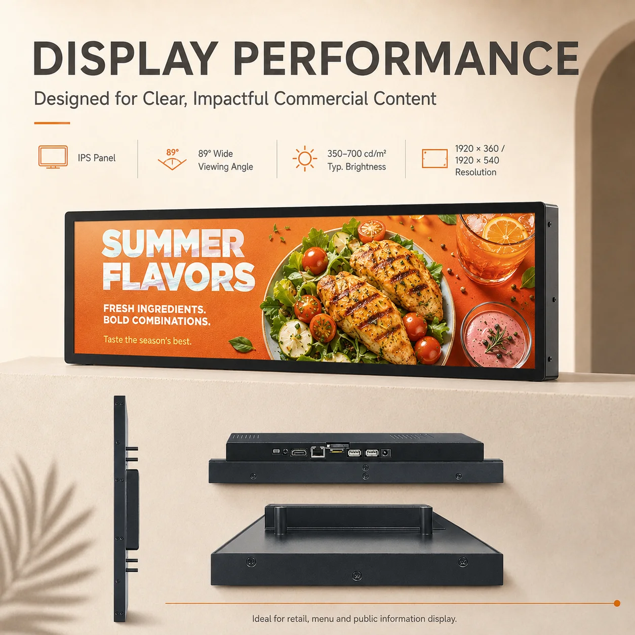 Commercial Stretched Bar LCD Display IPS WiFi Digital Signage Screen With Optional Android For Retail Shelf Supermarket