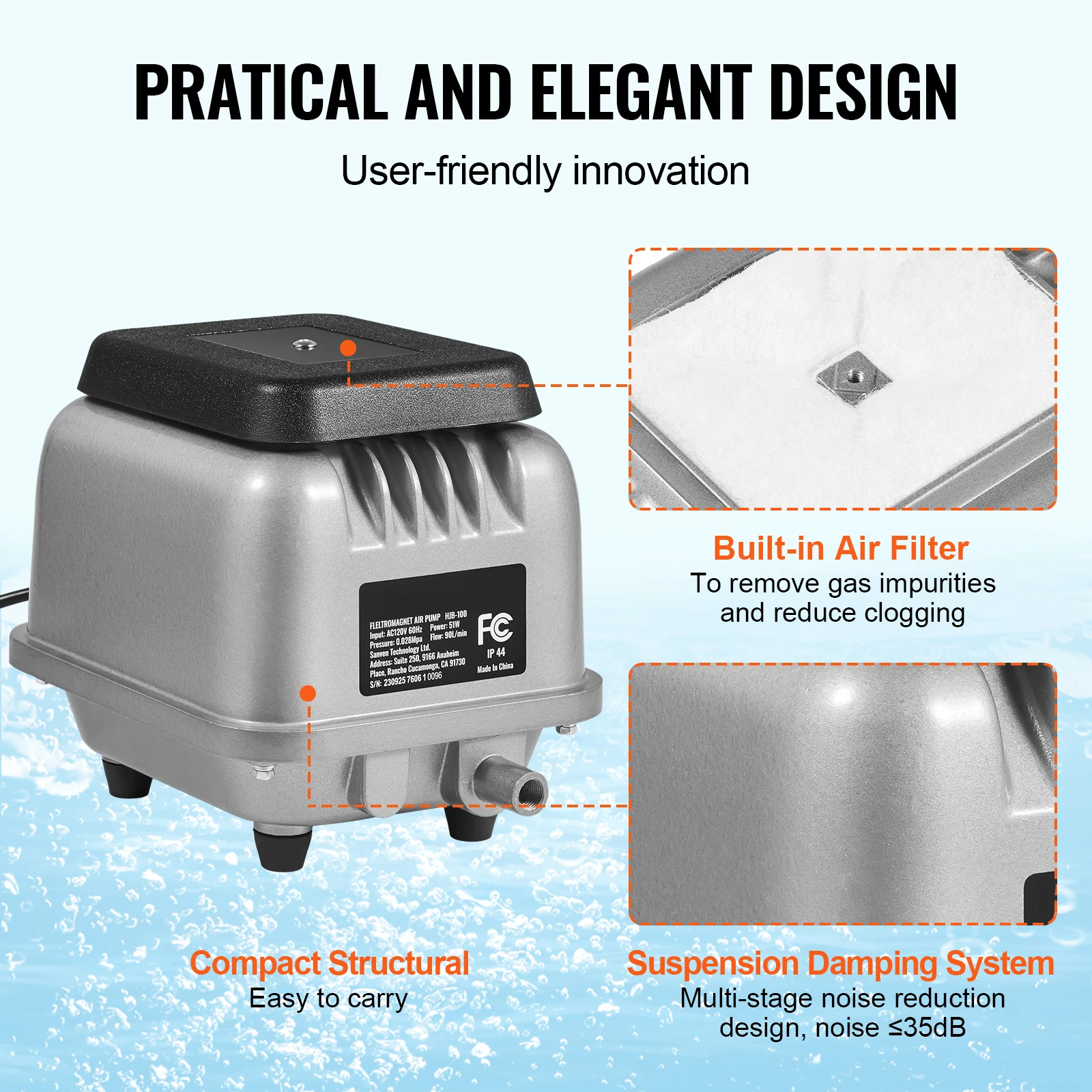

Воздушный насос 90 л/мин 109 л/мин Воздушно-септик Аэратор Насос Система аэрации для глубоких прудов Водяные сады Очистка отходов