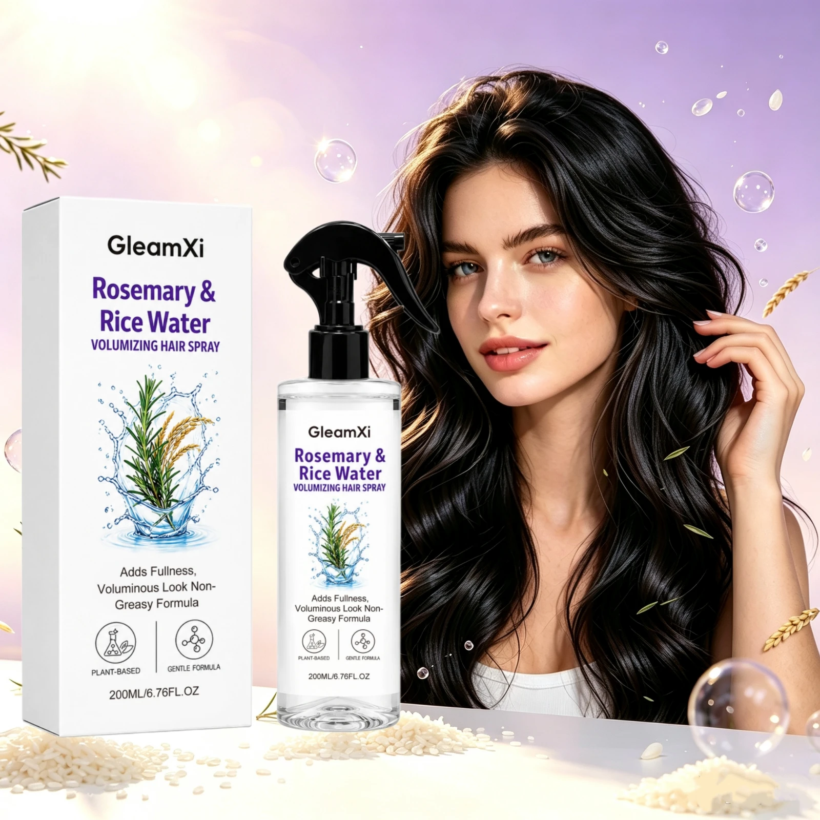 Rosemary Rice Water Hair Spray 200ml Plant Infused Lightweight Texture Daily Scalp Friendly Boost Volume Thin Flat Roots Spray