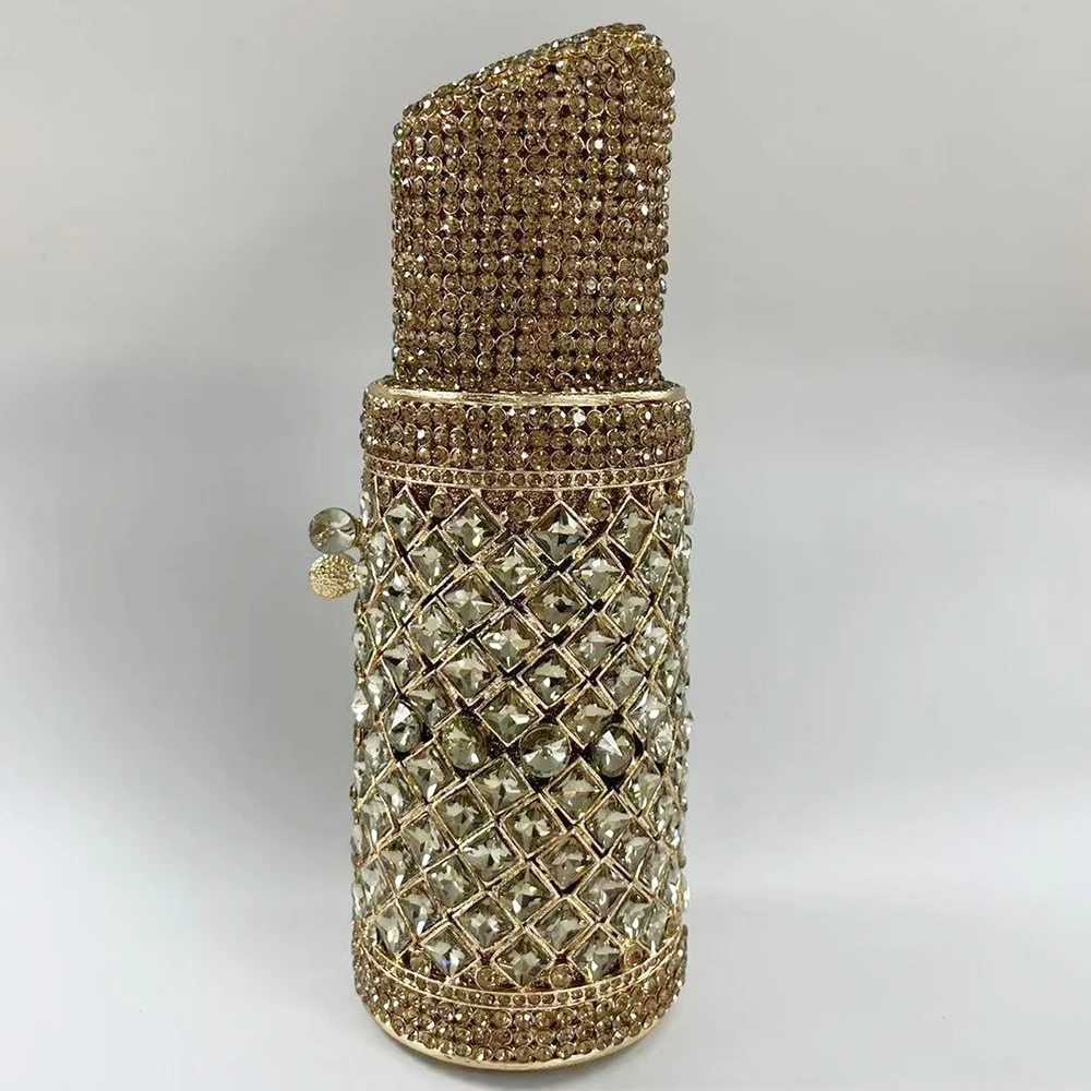 WHTUOHENGGold Rhinestone Clutch Bag Lipstick Crystal Evening Purse Sparkly Ladies Holiday Dinner Diamond  Handbag Gala Clutches