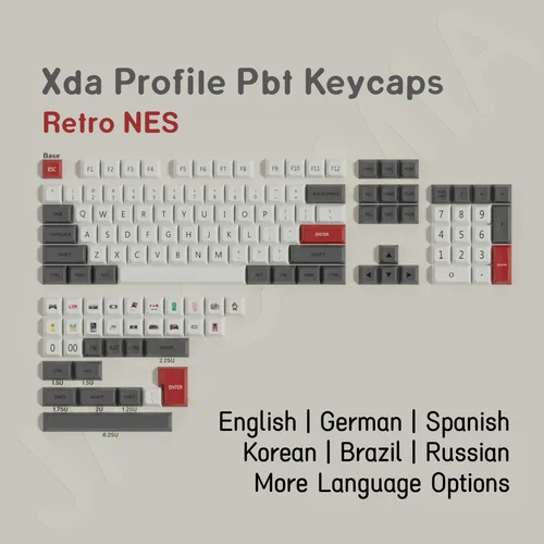XDA Retro NES Keycaps PBT Material Dye-Sub ISO ANSI Diseño Coreano Brasil Alemán Español Juego grande de teclas para interruptor de disparo 75