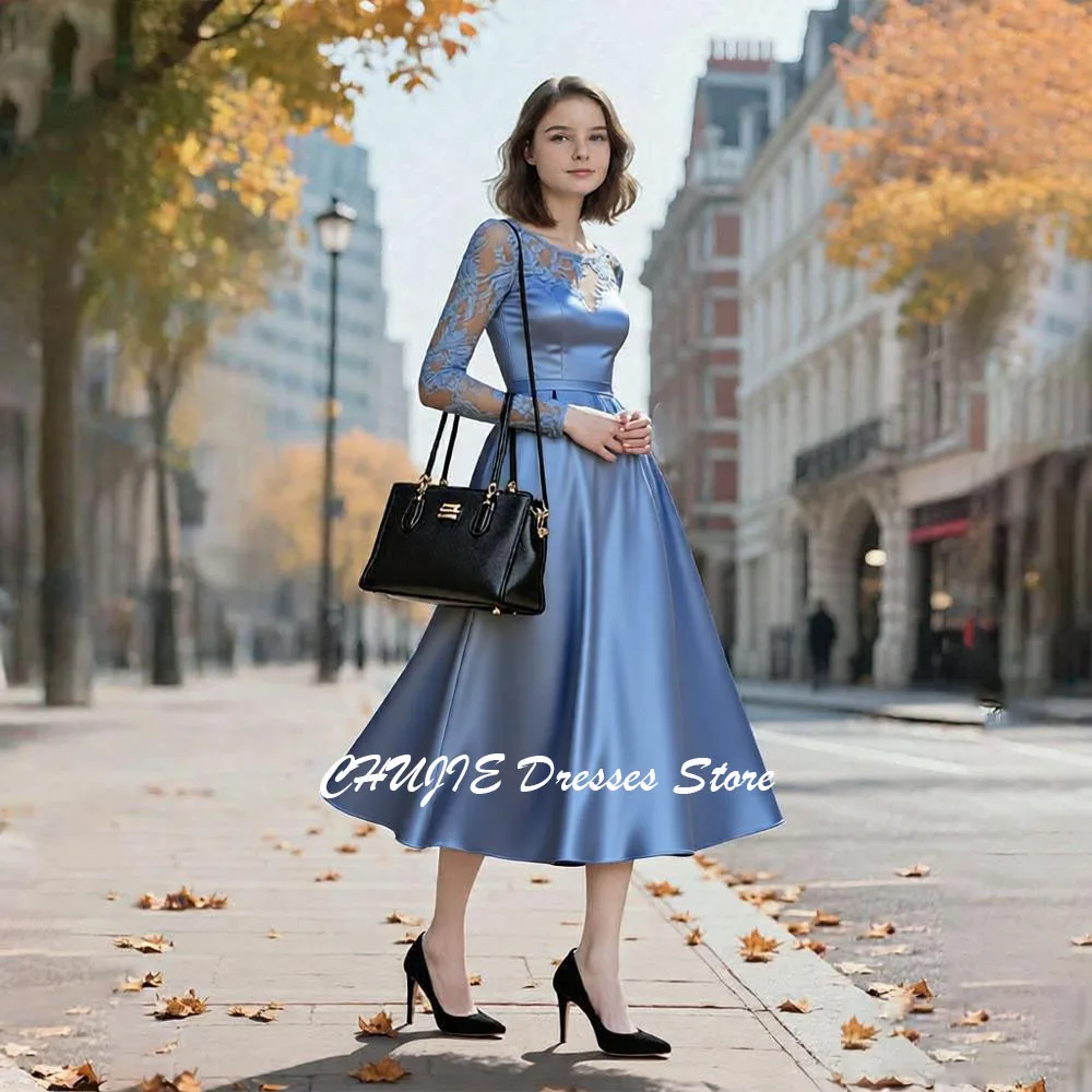 

Кружевные вечерние платья с длинными рукавами по индивидуальному заказу, женское платье для выпускного вечера длиной до чая, платья для торжественных случаев, повседневное простое платье в стиле ретро