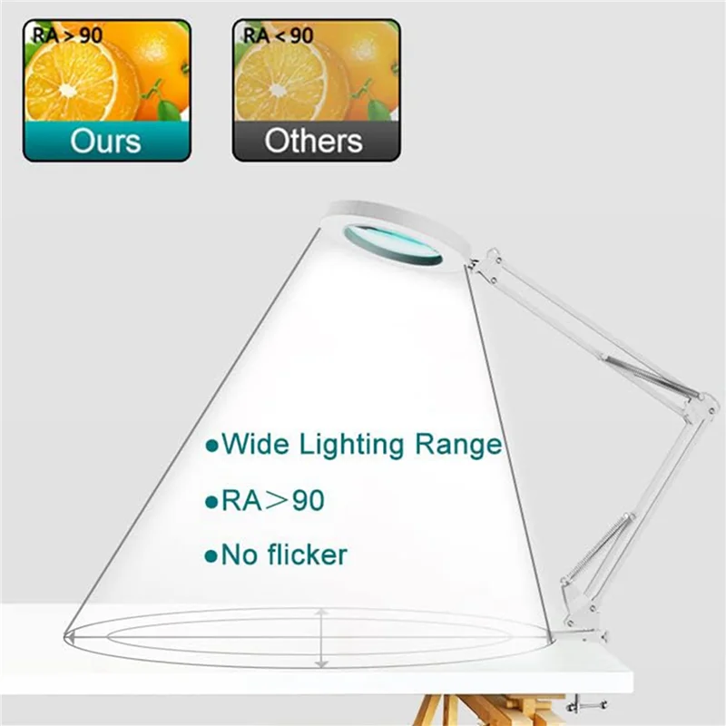 Lampa powiększająca GOOD - Metalowy wahacz, lupa - 10 poziomów jasności, 3 tryby kolorów, powiększenie 10X, soczewka o średnicy 4 cale