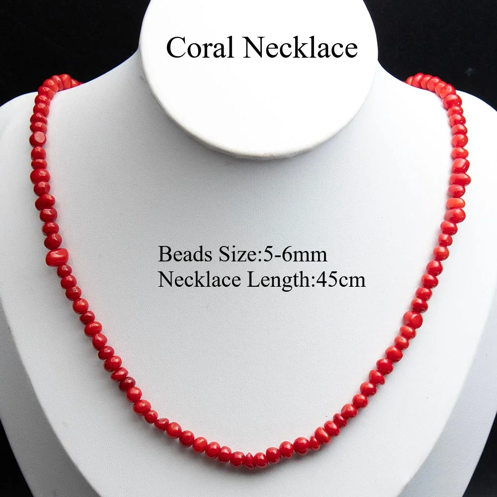 غير النظامية الجولة 5-6 مللي متر المرجان الطبيعي قلادة عشوائي على شكل أحمر اللون المرجان الخرز النساء هدية عيد ميلاد الحب مجوهرات 45 سنتيمتر #3