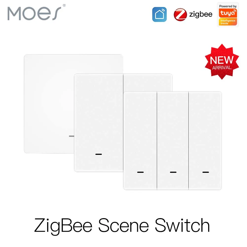 MOES Tuya ZigBee Wireless 9 Scene Switch Push Button Battery Powered Transmitter Smart Life App Automation 1/2/3 Gang