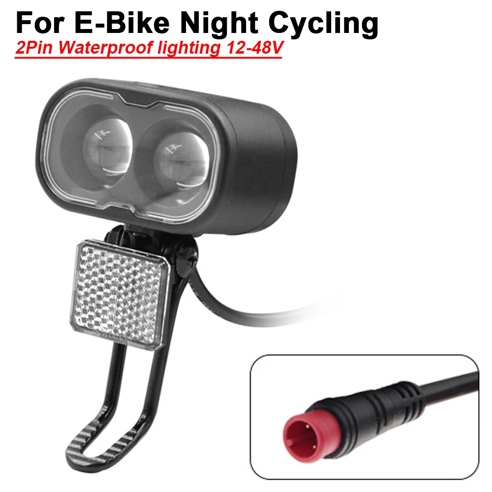 

E Bike Accessories Lithium Battery Modification Part Ebike Headlight 12-48V Night Riding Equipment Lighting Waterproof Head 2PIN