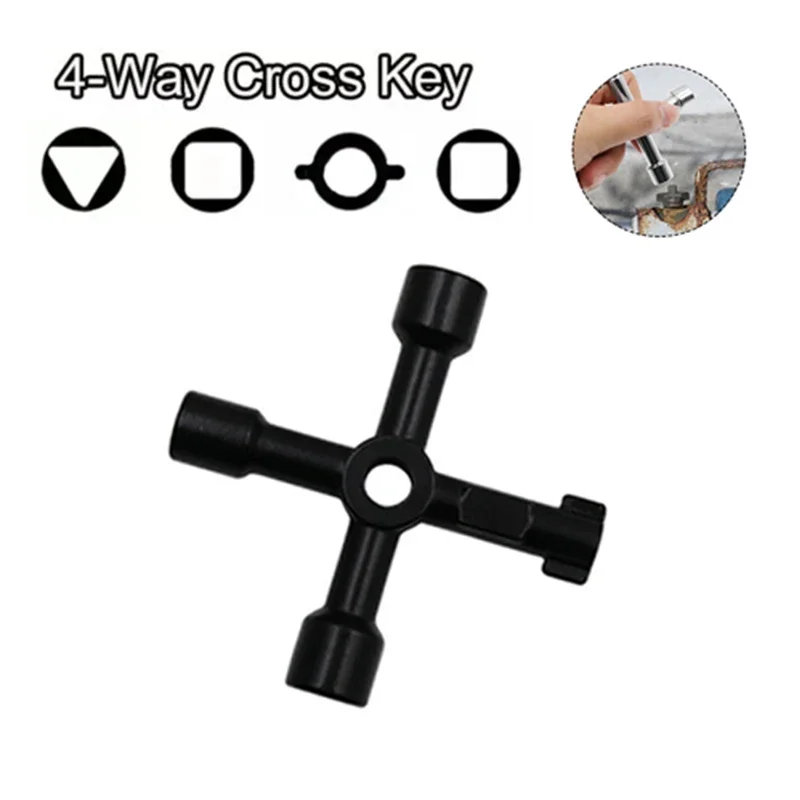 4 In 1 Multifunction Electrician Plumber Utility Cross Switch Wrench Square Triangle Wrench Tool for Elevator Gas Train Radiator