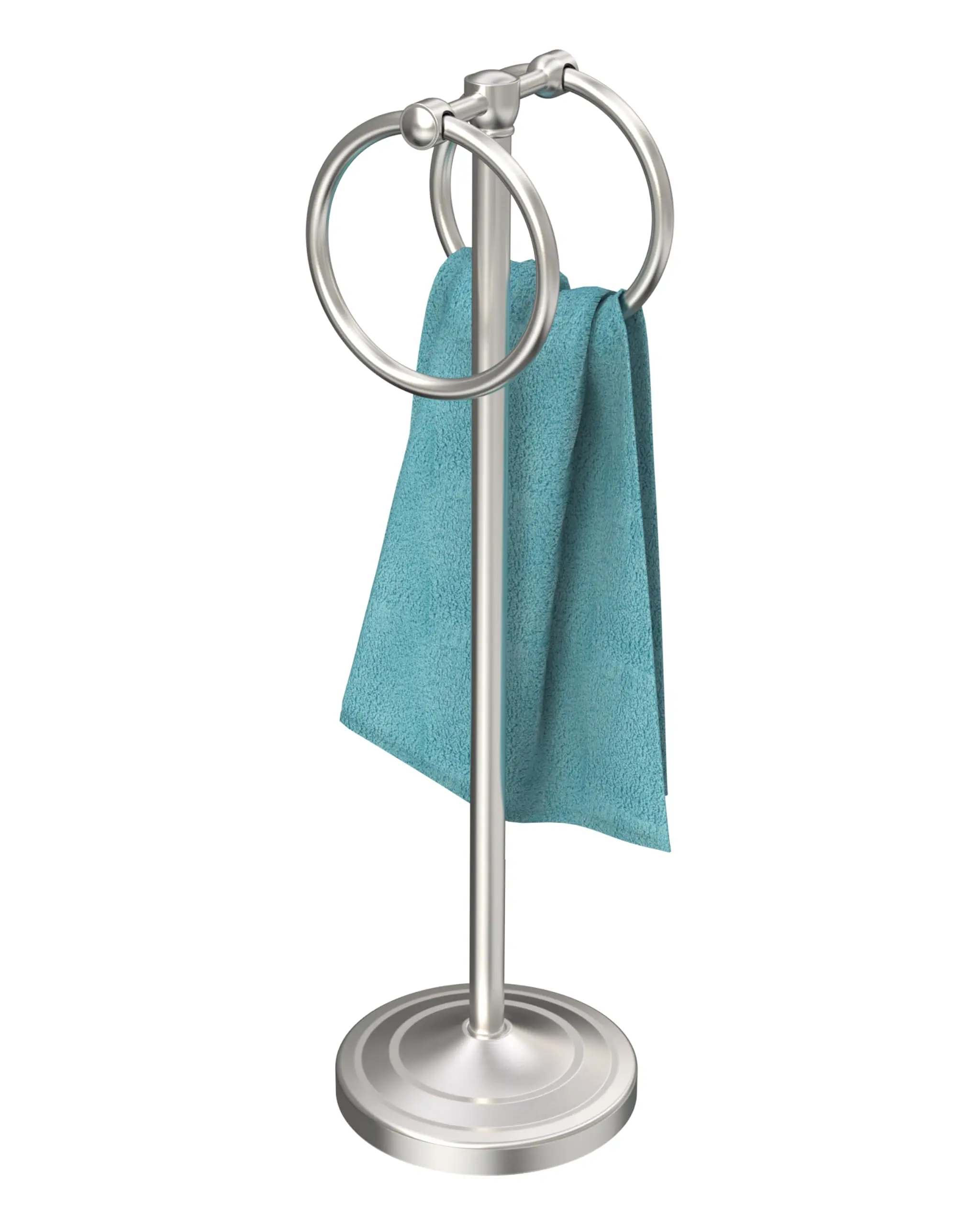 

18 Inch Freestanding Stainless Steel Double Ring Towel Holder With Weighted Base For Bathroom Kitchen