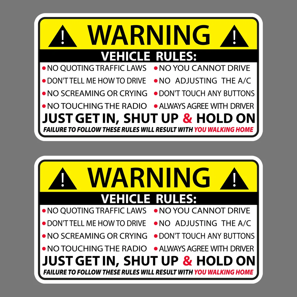 2 X Vehicle Rules Funny Vinyl Sticker Car Truck Window Decal Safety Warning JDM AutoKK Vinyl Cover Scratches Waterproof PVC