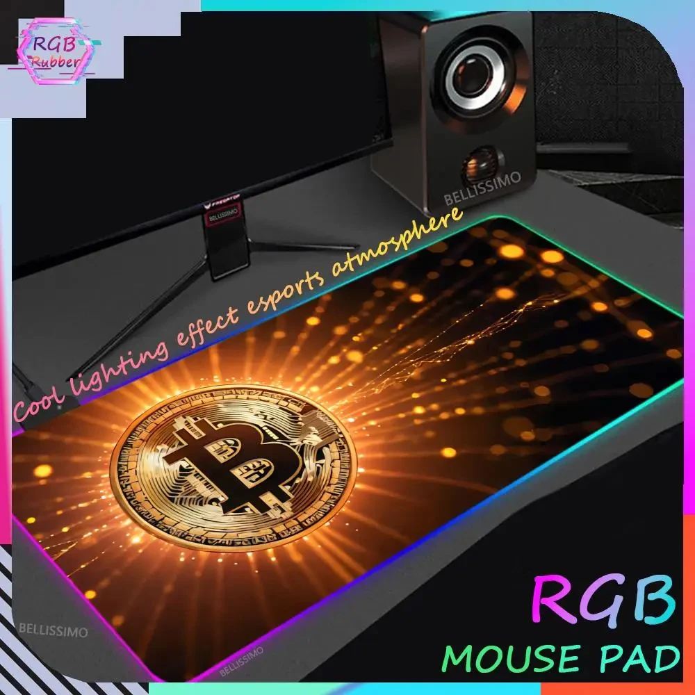 

Bitcoin Gaming Laptops XXL Mouse Pad Anime Carpet Backlit Desk Rgb Mat Mousepads Led Gamer Accessories Computer Cabinet Mats