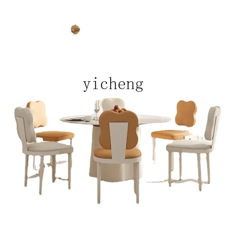 ZZ Zf Stone Plate Dining Table Small Apartment Household Solid Wood Rotating Variable Cream Style High-Grade round Dining Table