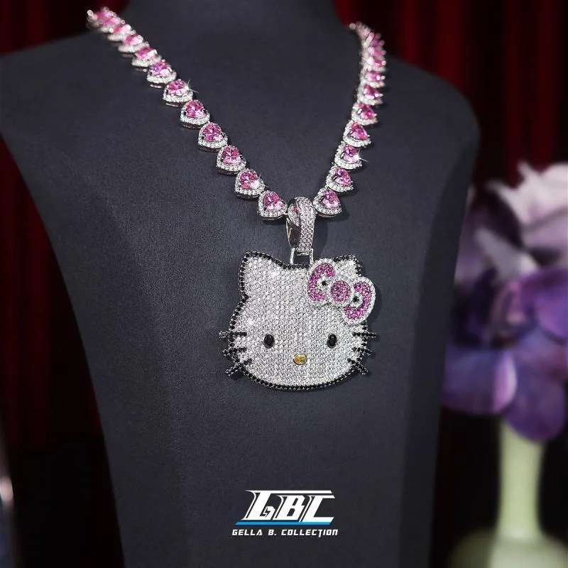 Kawaii Sanrios HelloKitty nouveau collier perceuse complète pendentif chaîne de clavicule pour les femmes cristal scintillant anniversaire saint valentin cadeau