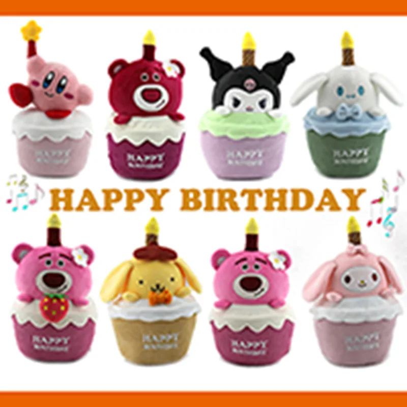 Sanrio Cartoon Kuromi Pompompurin Birthday Cake Shape Musical Doll Star Lotso Figure Singing Candle Luminous Doll Ornament