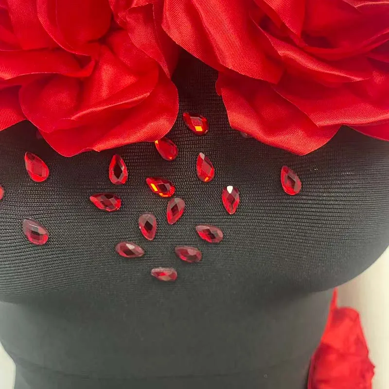 Nuevo vestido largo Bandage con flores de diamante blanco y negro de un hombro para mujer, vestidos elegantes de fiesta de noche para celebridades y cumpleaños de lujo