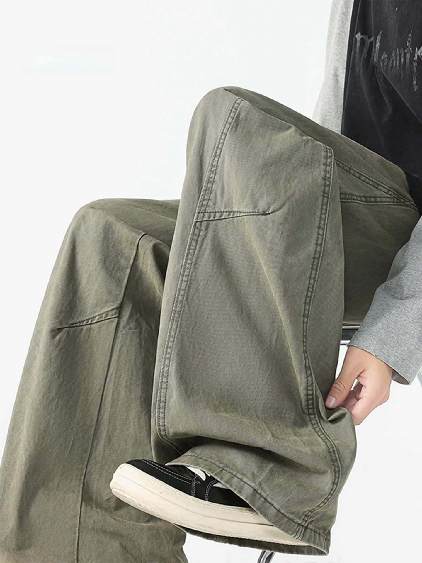 

American Retro Patchwork Military een Work Pants Men's Autumn Winter Casual Wide Leg Loose Straight Blade Pants