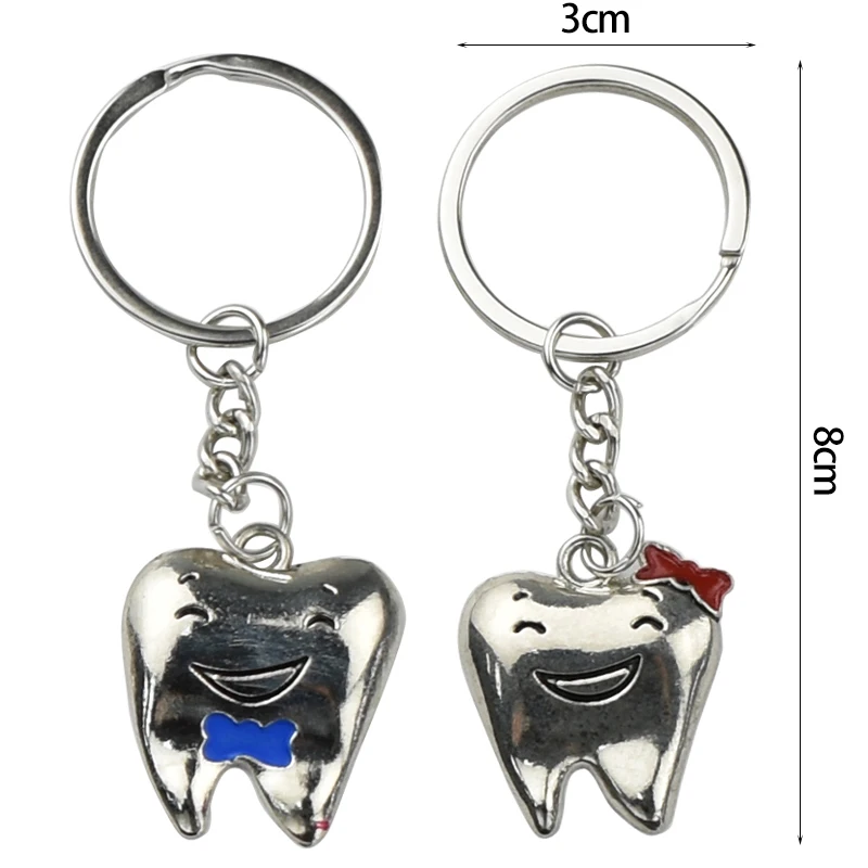 Dental Teeth Shape Model Cartoon Simulation Tooth Pendant Keychain Backpack Hanging Clinic Gift 2Pcs Lover Couple