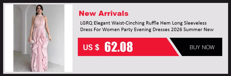 LGRQ 2026 Summer New Solid Color High Waist Dress With Ruffled Hem And Pleats Mid-Length Party Evening Gown
