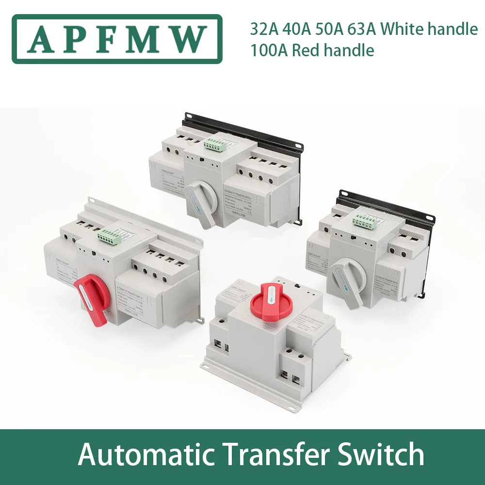 Dual power ATS (CB) 2P/3P/4P 63A Dual Power Automatic Transfer Switch AC230V 50/60Hz MCB Auto/Manual Switching Circuit Breakers