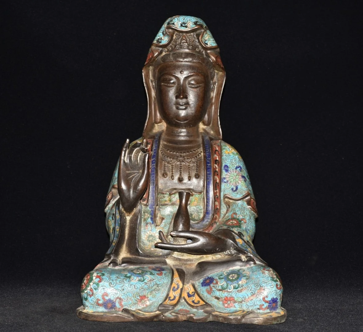 

17"Tibetan Temple Collection Old Bronze Cloisonne Enamel Flower Guanyin Bodhisattva Buddha Lotus stage Worship Hall Town house