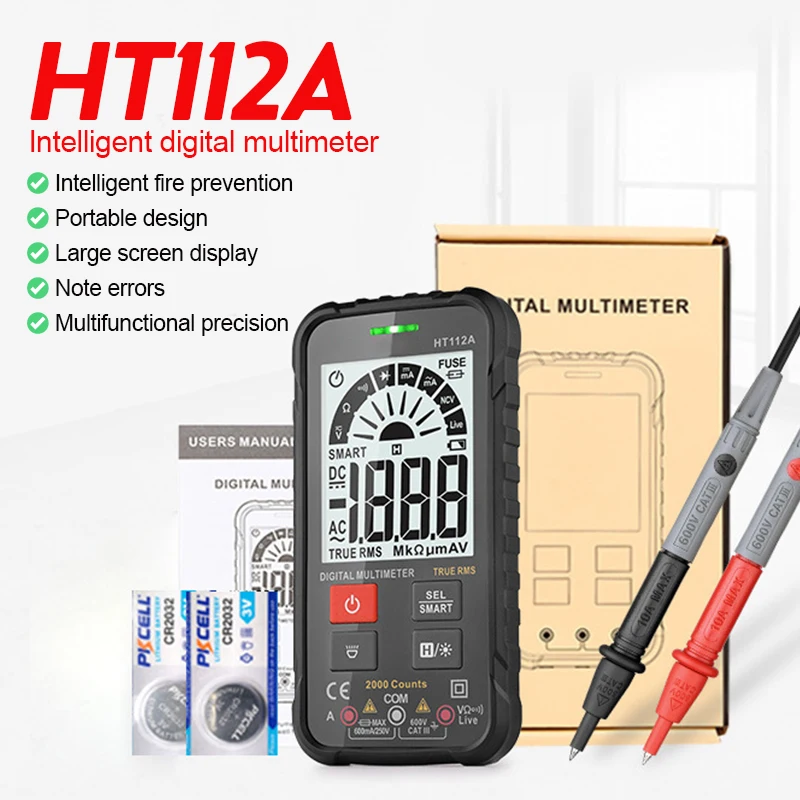 HT112A HT112B Digital Smart Multimeter Auto Range DMM Voltmeter True RMS NCV Voltage Meter 2000/6000 Counts Smart Multiteste