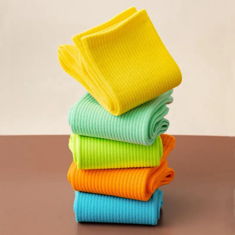 1 Pairs Women's Socks Four Seasons Colorful Middle Tube Cotton Breathable Sock High Quality Solid Color Comfortable Home Socks #