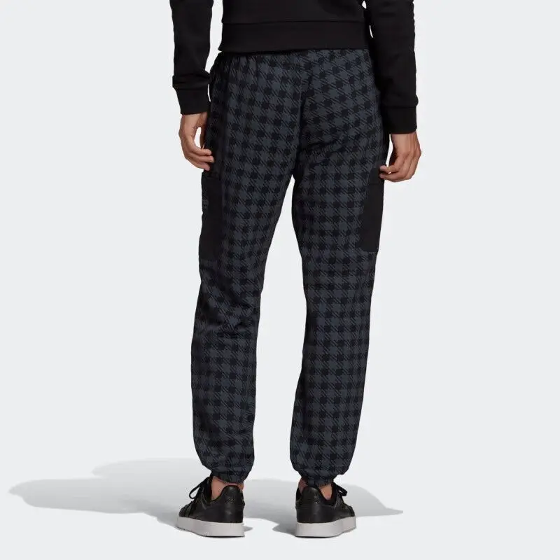 Adidas Men's Houndstooth Patterned Track Pants with Black Pocket Inserts for Casual and Sports Wear