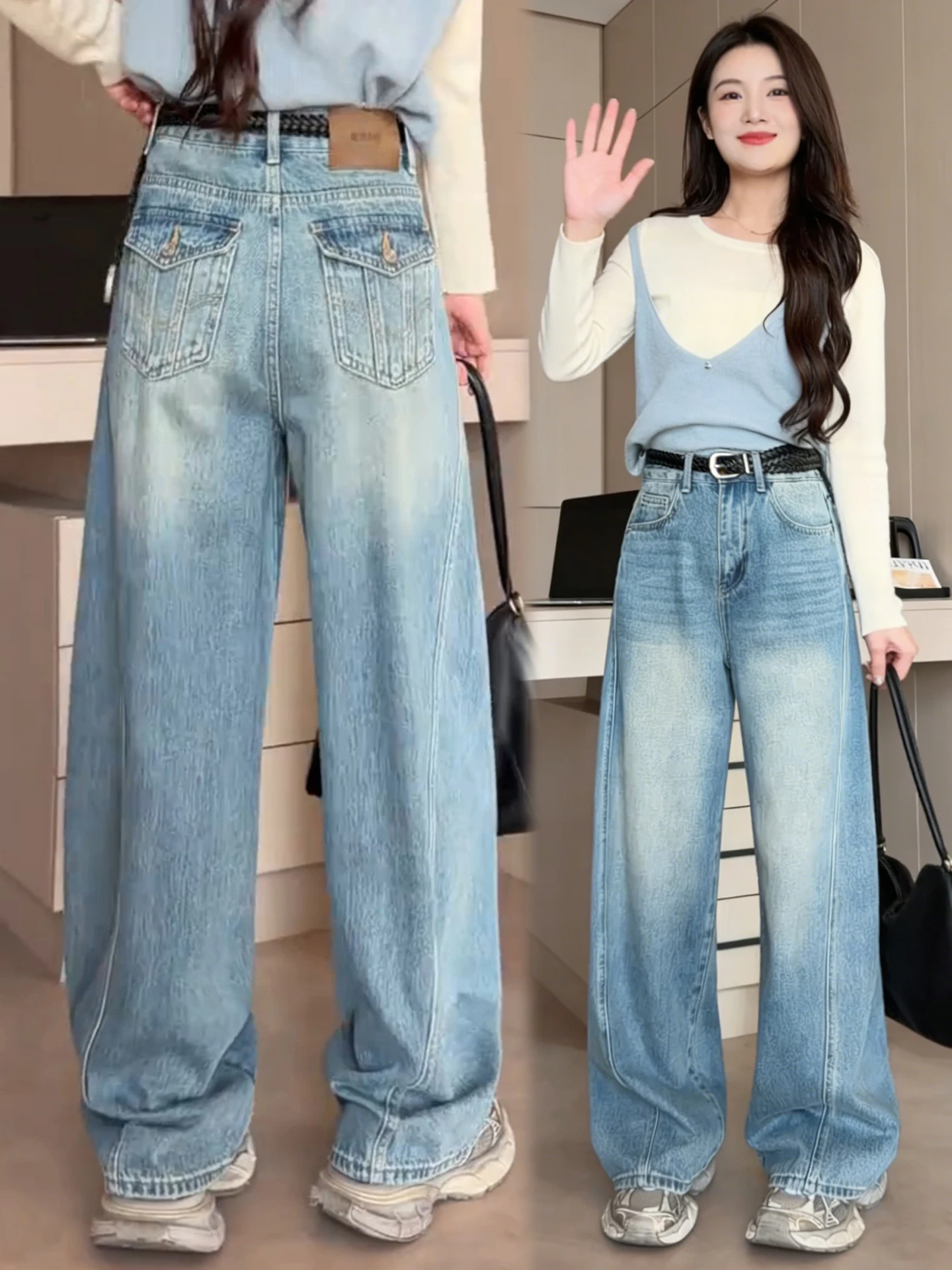 

Джинсы женские с высокой талией и широкими штанинами, модель «бананы», весна-осень 2026, новые популярные свободные повседневные брюки в стиле кэжуал