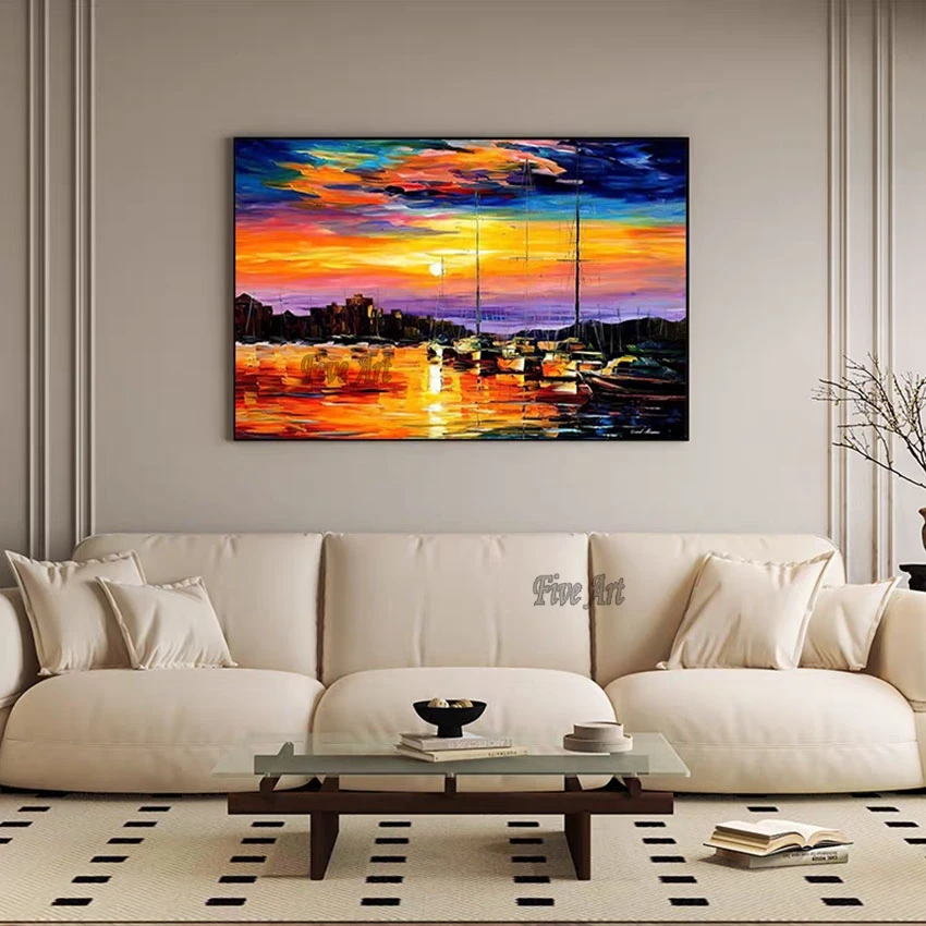 Beautiful Sunset Colorful Abstract Handmade Scenery Oil Painting On Canvas Home Decoration Craft Custom Modern Art Pictures