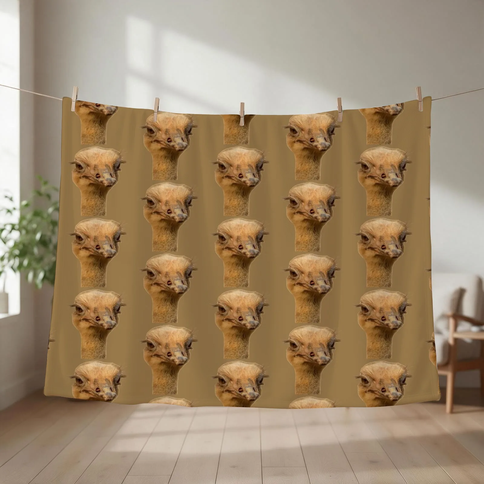 Ostrich portrait Throw Blanket sofa bed Luxury Designer Personalized Gift blankets and throws Blankets
