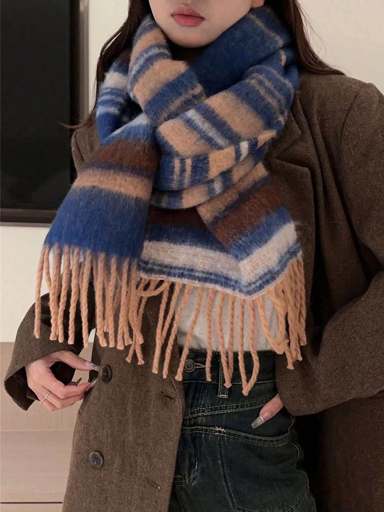 Fashion New Cashmere Plaid Scarf Women Winter Thicken Warm Big Shawl Pashmina Tassel Scarves Soft Blanket Bandana Thick Muffler