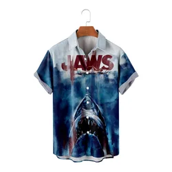 Chemise de plage à manches courtes pour hommes, imprimé requin, hawaïen, vacances décontractées, 3D, haut respirant, chemise à revers