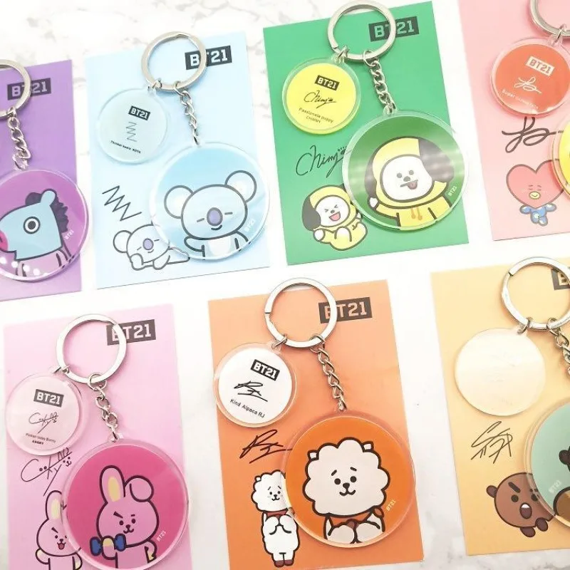 

BT21 cartoon keychain, transparent pendant, round and cute accessory, bag decoration, idol-related item, 2026