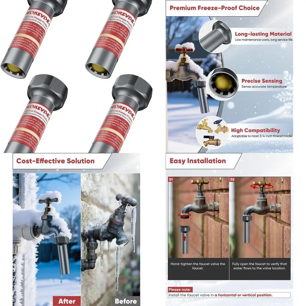 

Winter-Resistant Outdoor Faucet Cover, 3/4 Thread, 4-Pack Grey, Auto-Temp Control for Garden Hoses