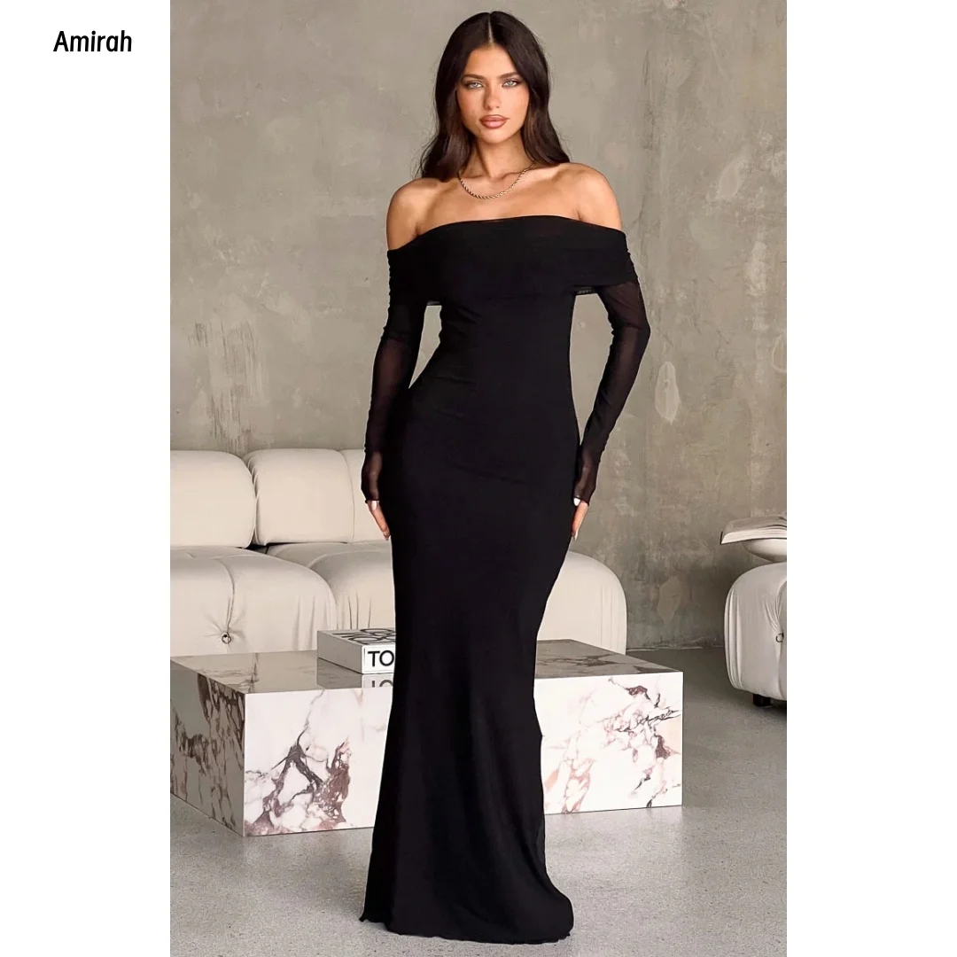 Amirah 맞춤 제작 볼 가운 블랙 우아함 특별 행사에 대한 여성의 우아한 드레스 긴 물고기 꼬리 댄스 파티 드레스 럭셔리