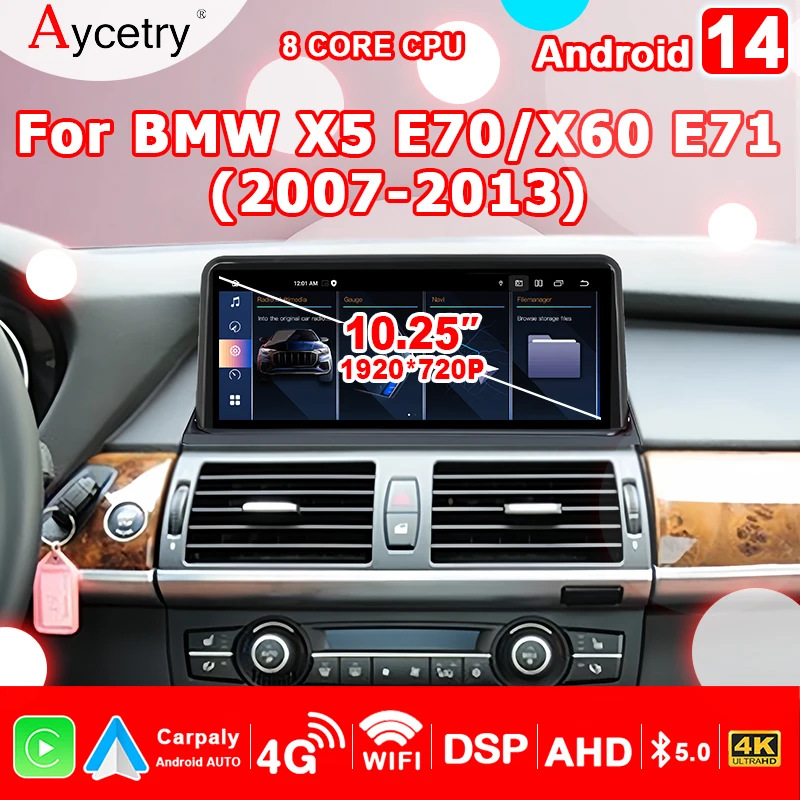 Carplay Android 14 Auto Car Radio 12.5'' Screen FOR BMW X5 E70 X6 E71 2007-2013 2 din autoradio Multimedia player Stereo 4G LTE