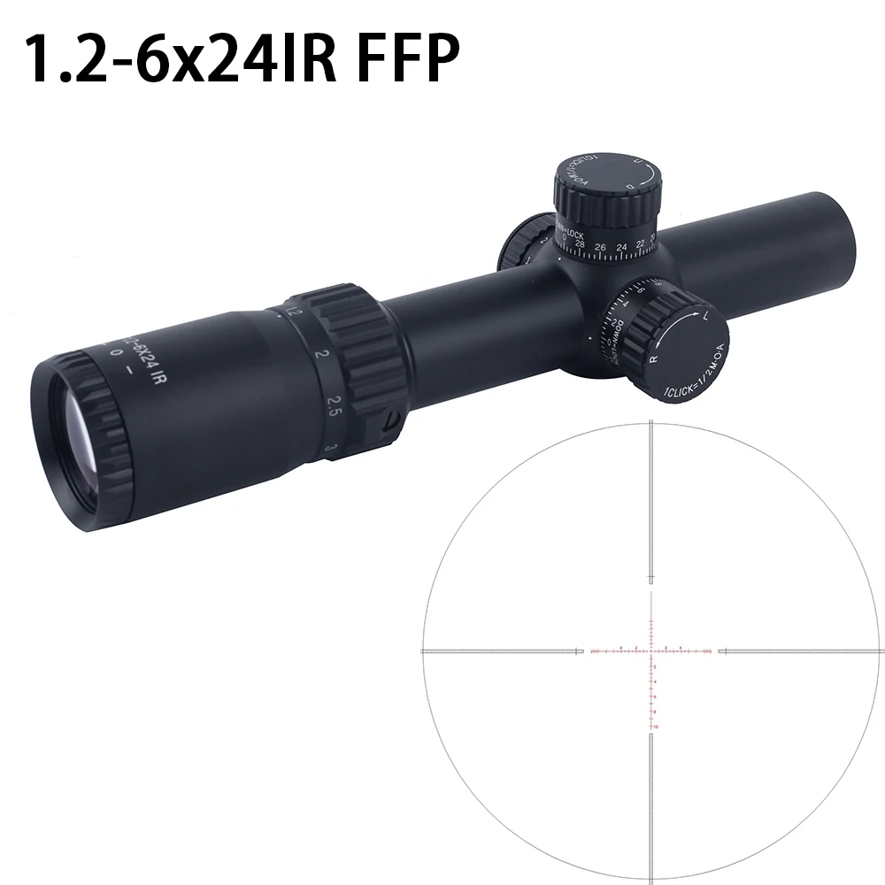 Hunting Optical Sight HD 1.2-6x24IR FFP Compact Red Illunimated Reticle Tactical AR15 Rifle Scope Lock Reset Airsoft Accessories