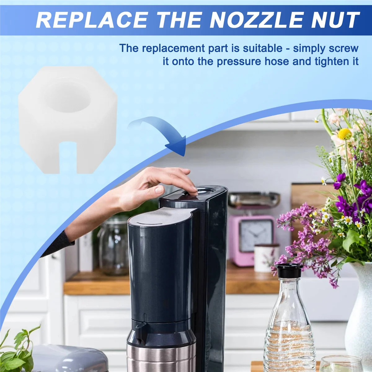 SodaStream Crystal 1.0 2.0 Nozzle Replacement Nuts Set of Two, Quick-Fit CO2 Connector, Safe Gas Seal