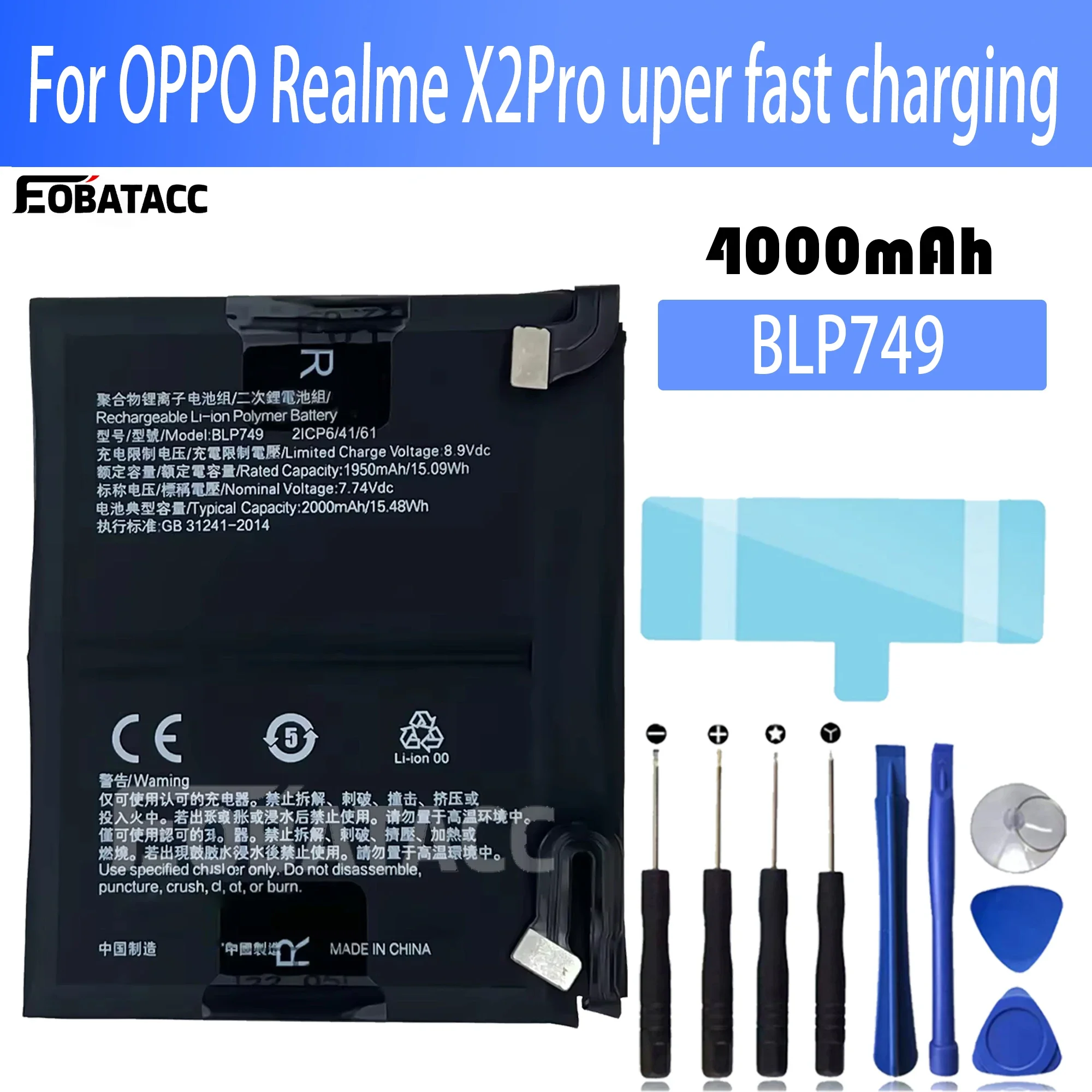 

100% New Original Battery BLP749 For OPPO Realme X2Pro Battery + Free Tools