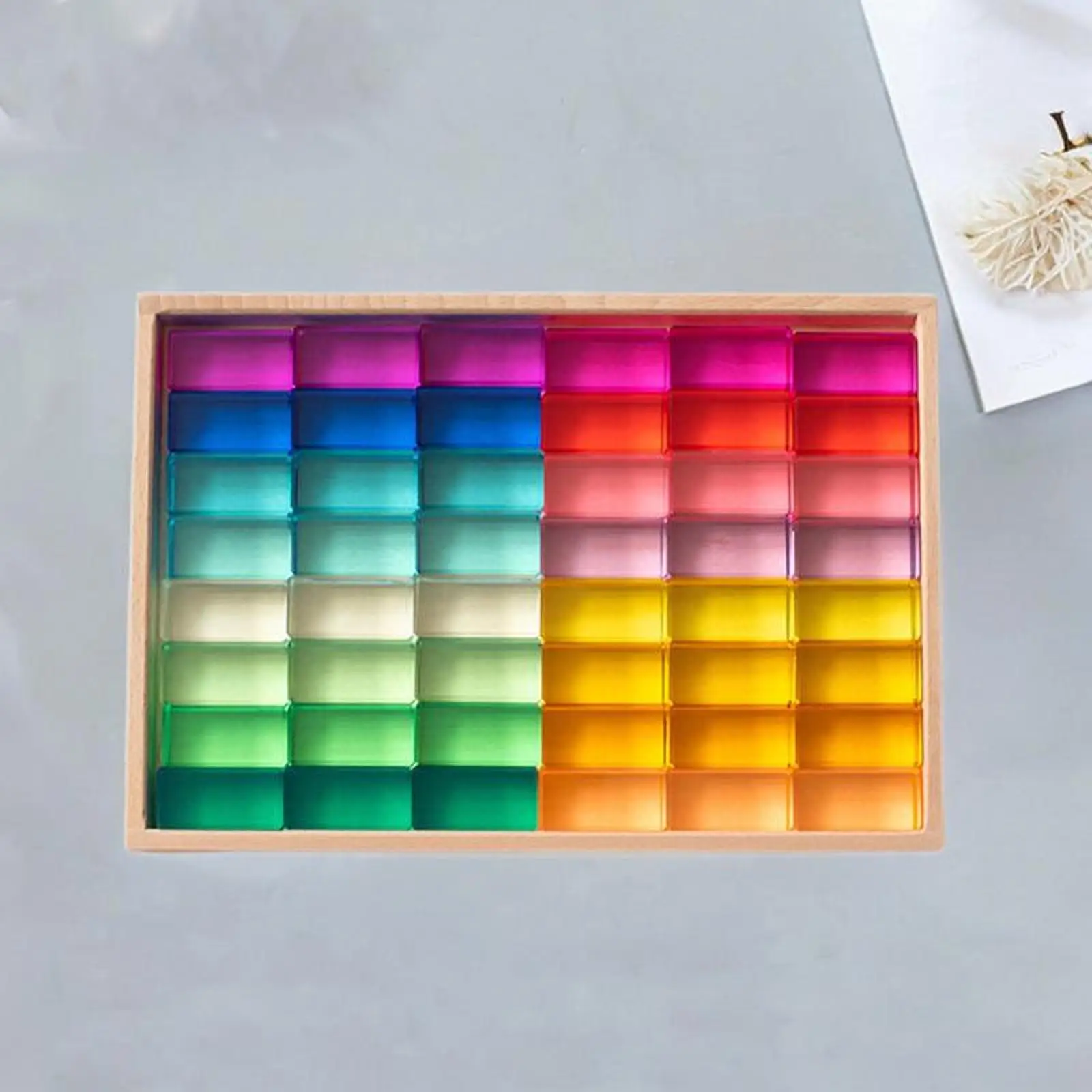 

48 Pieces Rainbow Acrylic Strip Cubes,Rainbow Building Cubes,Light Shadow Toy 16 Colors Sensory Training Toys for Children