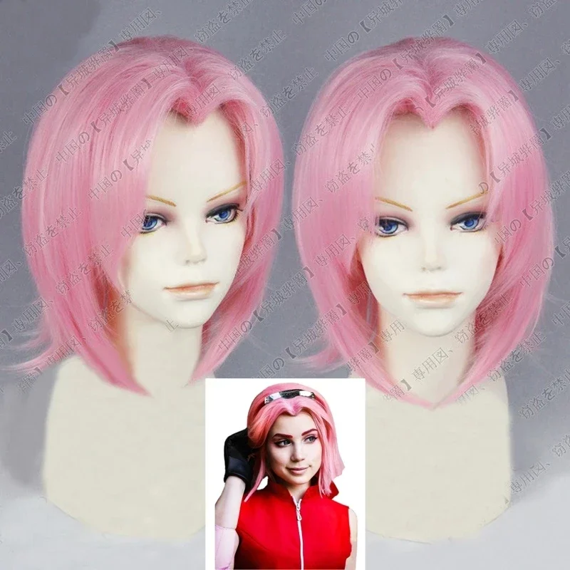 

Haruno Sakura wigs short pink styled hair heat resistant cosplay wig tra wig cap