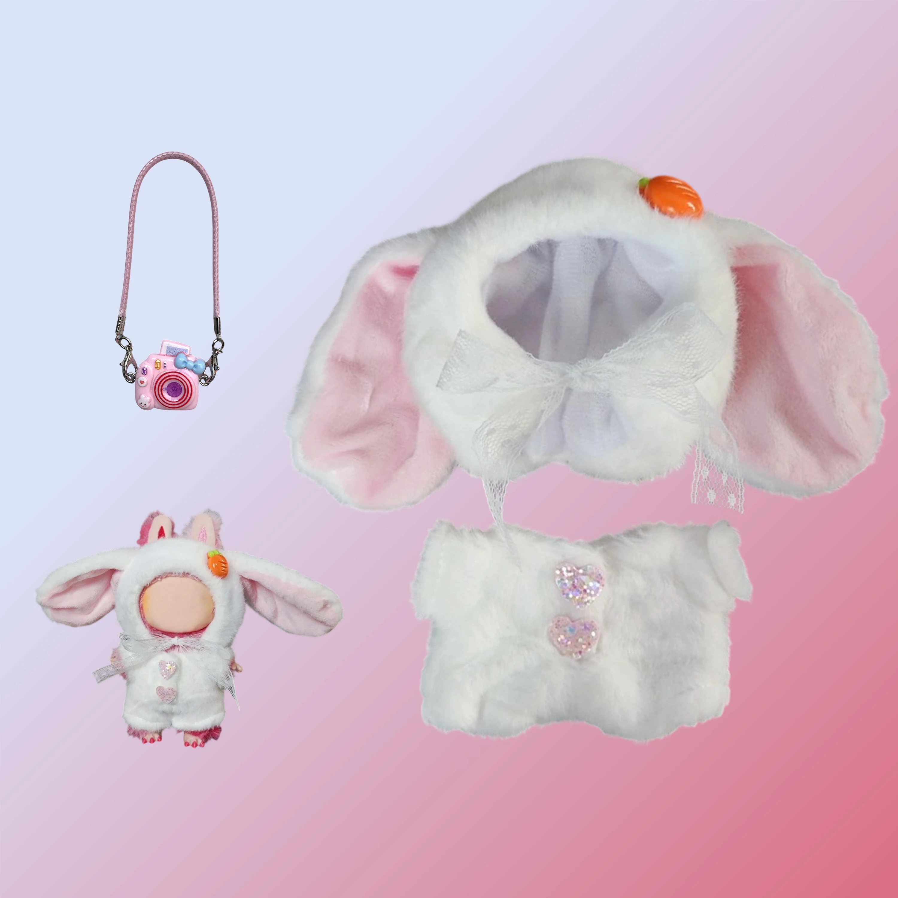 

Одежда Labubu 15-17 см, куклы Ii Idol, сидячая вечеринка, наряд монстров, аксессуары, плюшевая одежда с заячьими ушками, подарок для детей своими руками