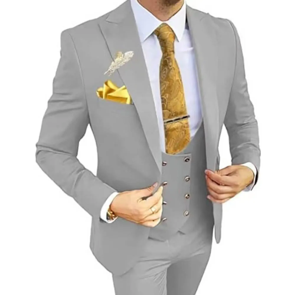 

Solid Color Men's Suits Outfits Elegant Single Breasted Peak Lapel Slim Fit 3 Piece Jacket Pants Vest Male Clothing Costume