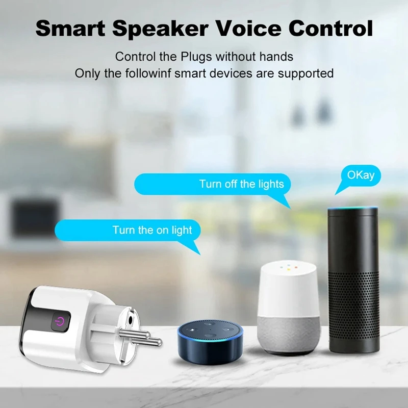 20A Smart Socket Tuya Wifi Smart Plug Power AC100-240V Outlet Alexa Home Voice Timing Socket Tuya Smart Life EU PLUG