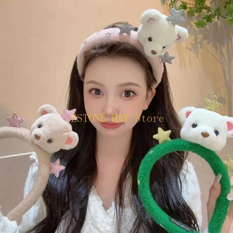 

49MF Cartoon Stuffed Bear Hairband Live Broadcast Halloween Party Headwear